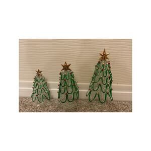 Vintage Hand Spun Glass Christmas Tree Trimmings Green, Red, Gold, Set of 3